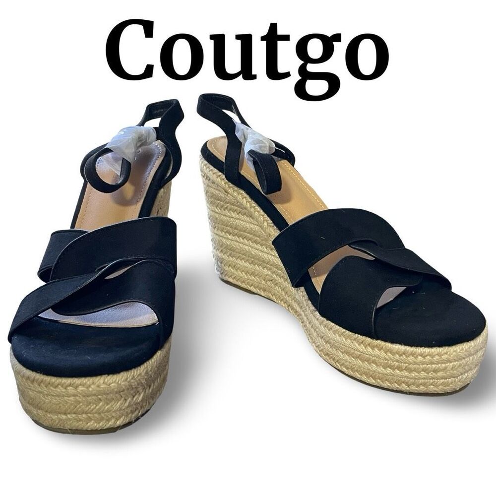 COUTGO Espadrille Wedge Sandals Buckle Closure Cross Band Open Toe, NWB, Size 9